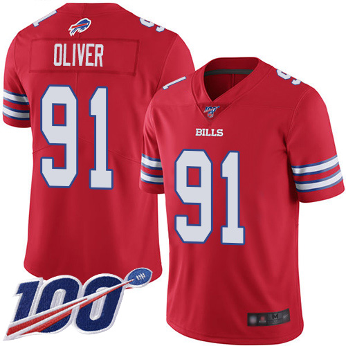Men Buffalo Bills #91 Ed Oliver Limited Red Rush Vapor Untouchable 100th Season NFL Jersey->buffalo bills->NFL Jersey